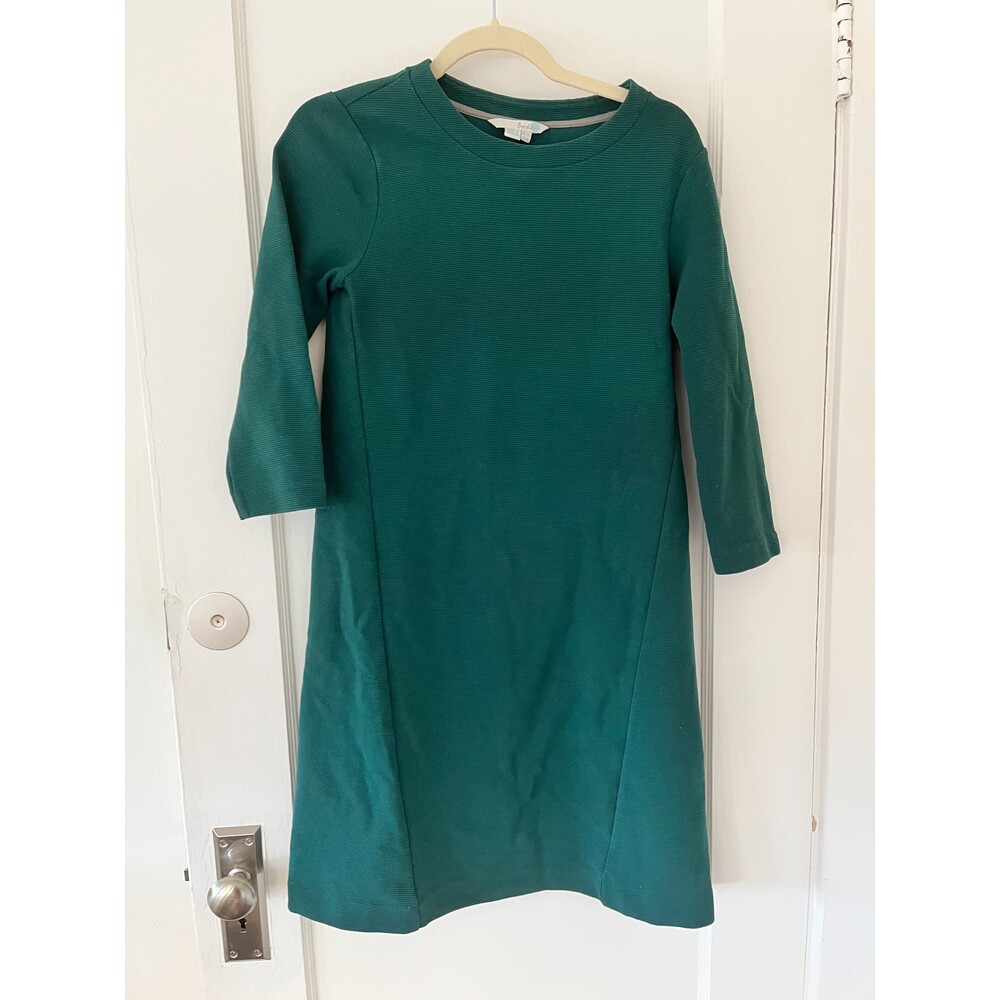 Boden Solid Green Textured Cotton Blend Midi 3/4 Sleeve Flare dress Size 4L